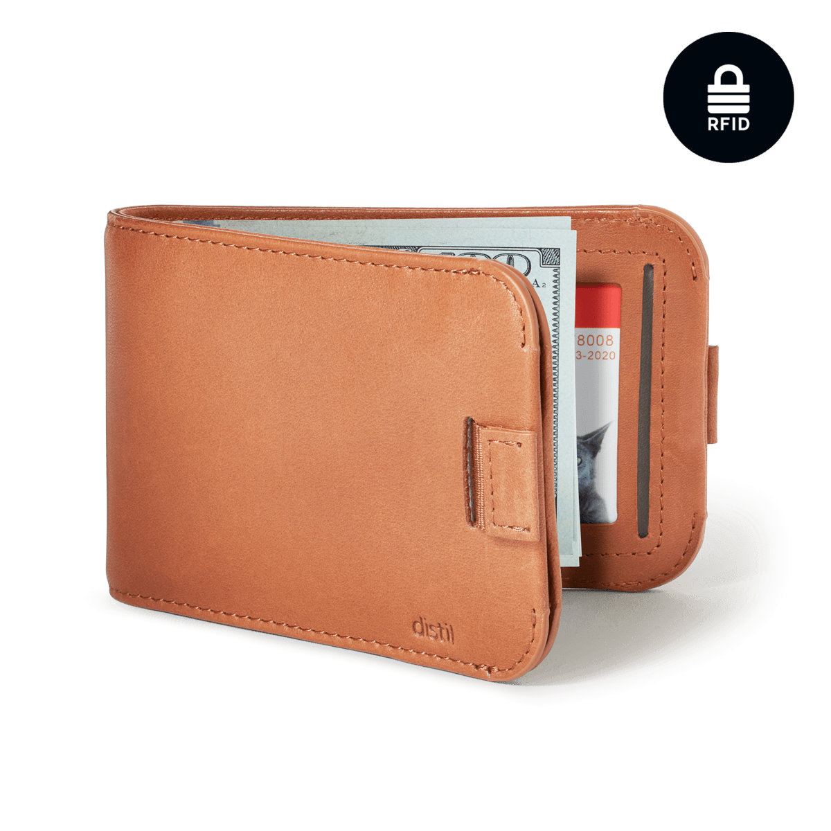 Distil Union Premium Wally Bifold 5.0 with titanium money clip, RFID-shielding and ID window in natural brown leather