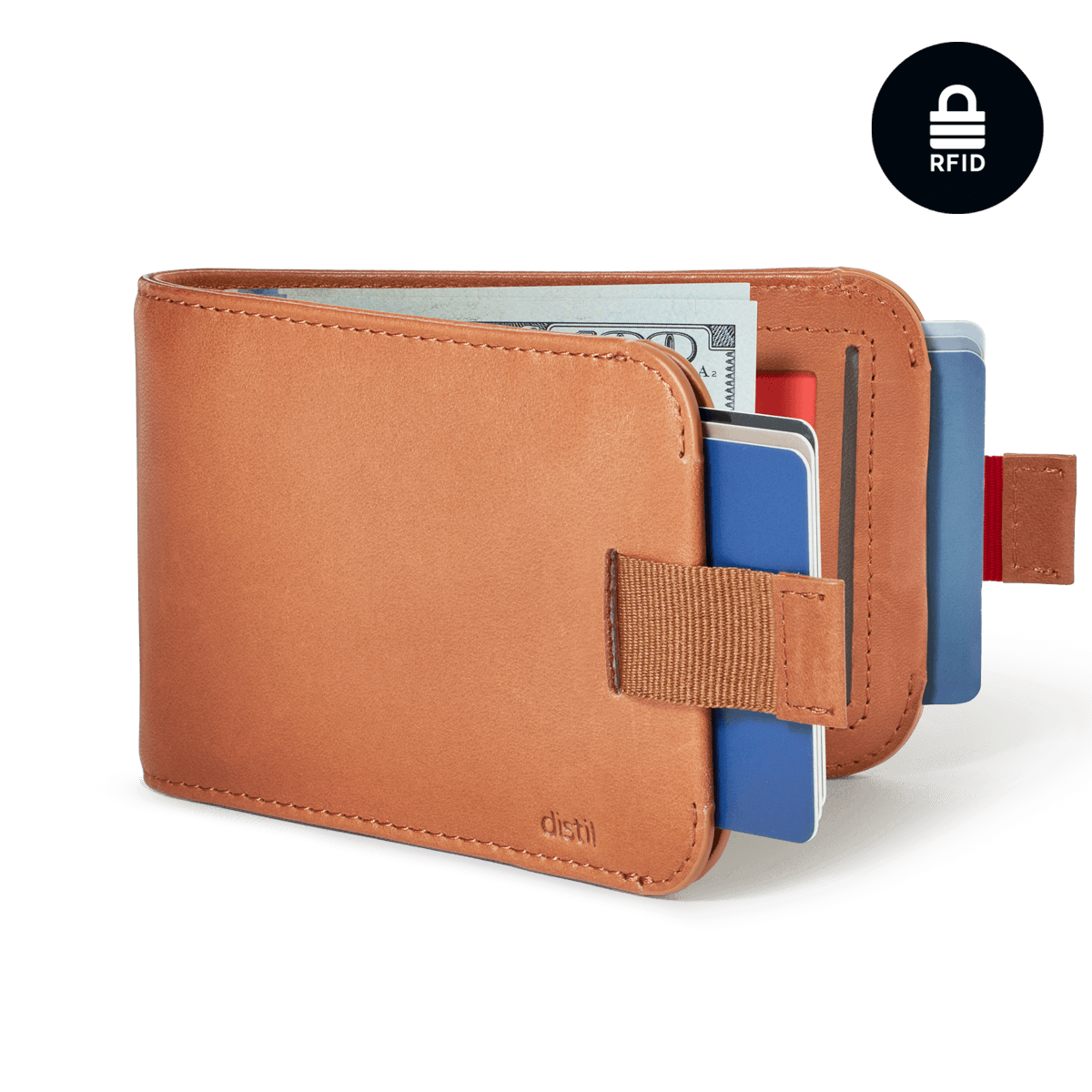 Distil Union Premium Wally Bifold 5.0 with titanium money clip, RFID-shielding and ID window in rich brown leather