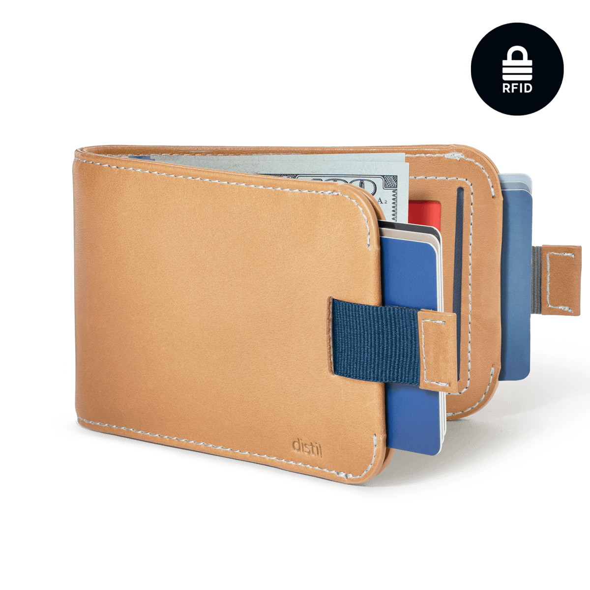Distil Union Premium Wally Bifold 5.0 with titanium money clip, RFID-shielding and ID window in natural vege-tanned leather