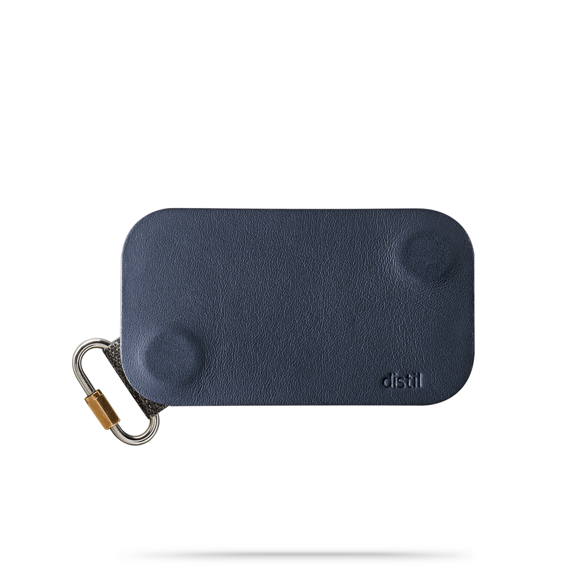 distil navy leather keyfolio with attached fobring on a white backdrop