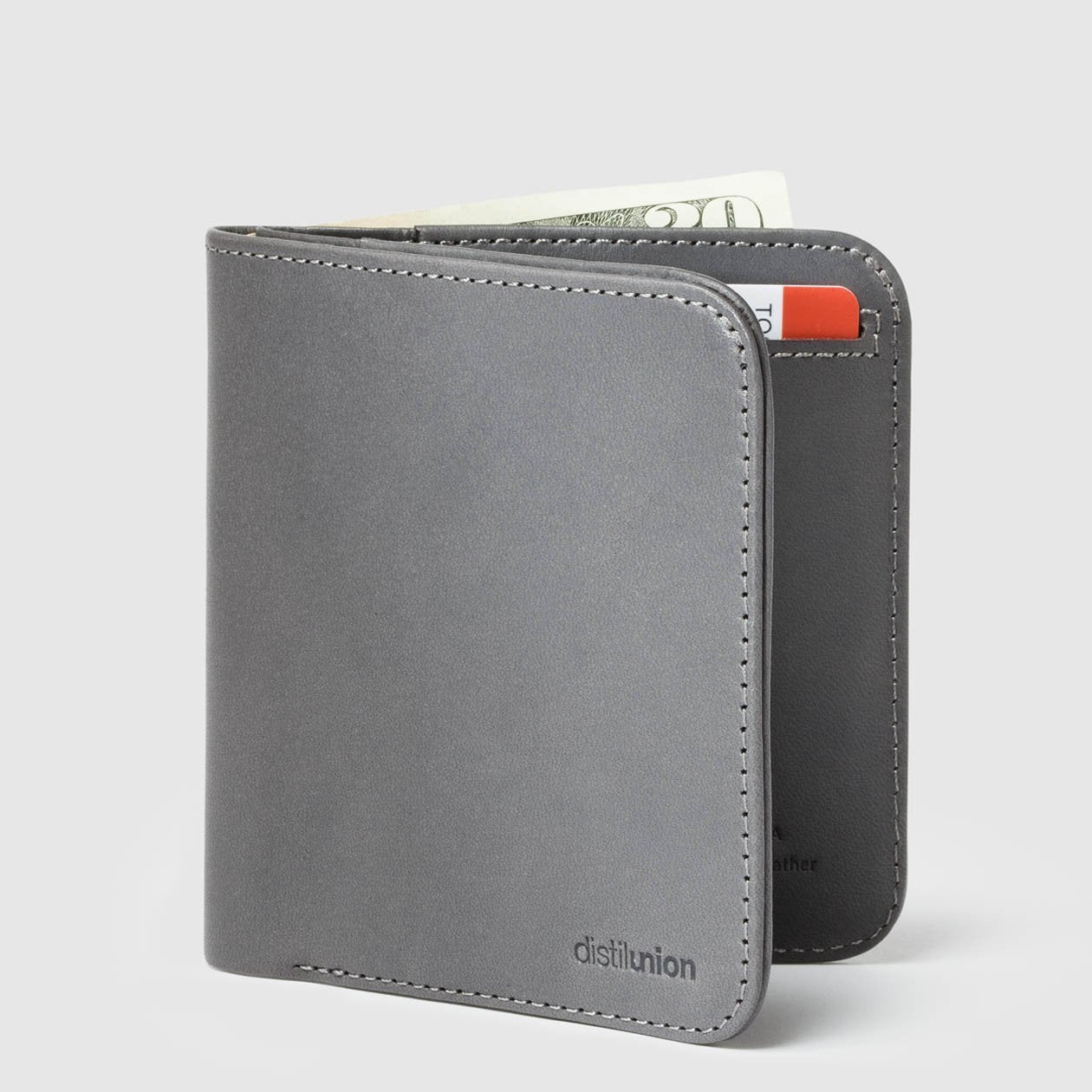 distil wally agent slim billfold wallet slate with distil logo on the bottom right corner
