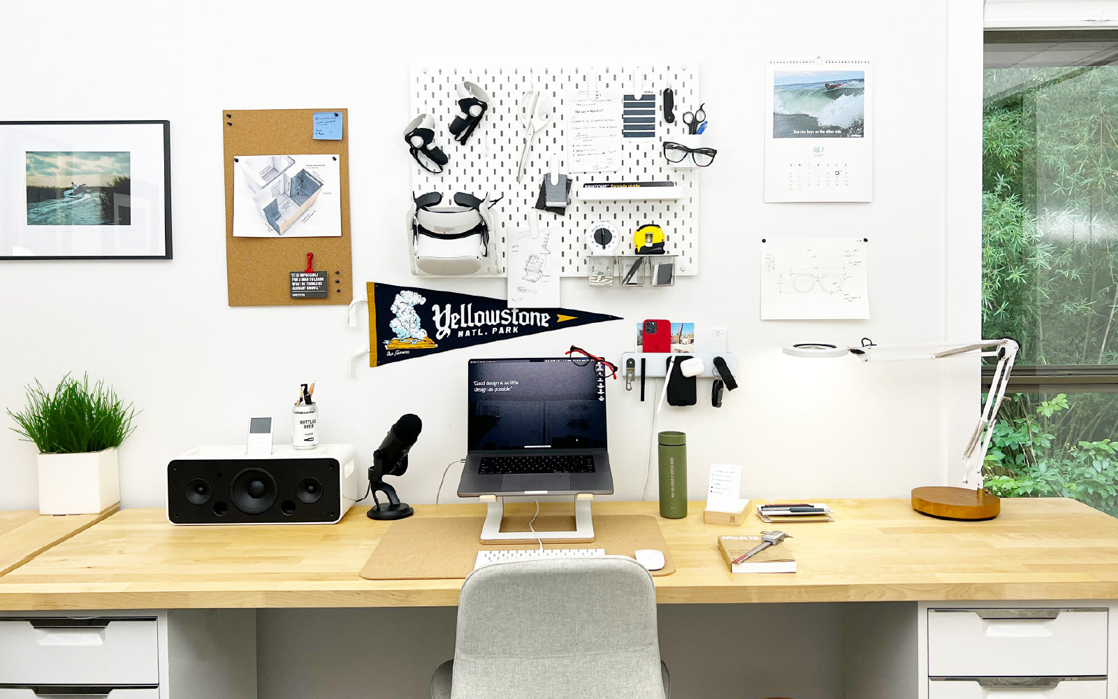 at home office desk set up for productivity