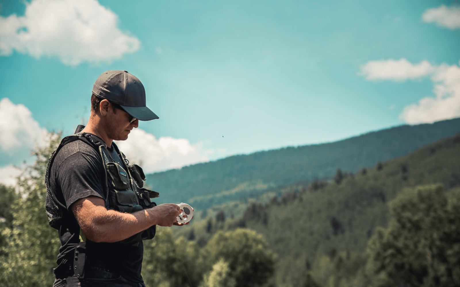 Man Hiking in Mountains