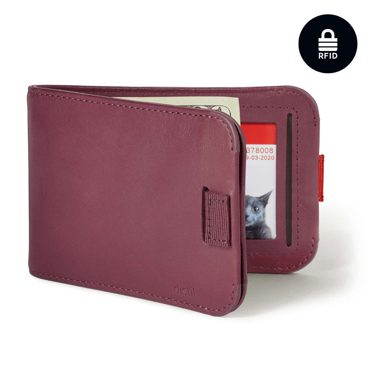 Distil Union Wally Bifold 5.0 with MagLock, ID window and RFID in Garnet leather