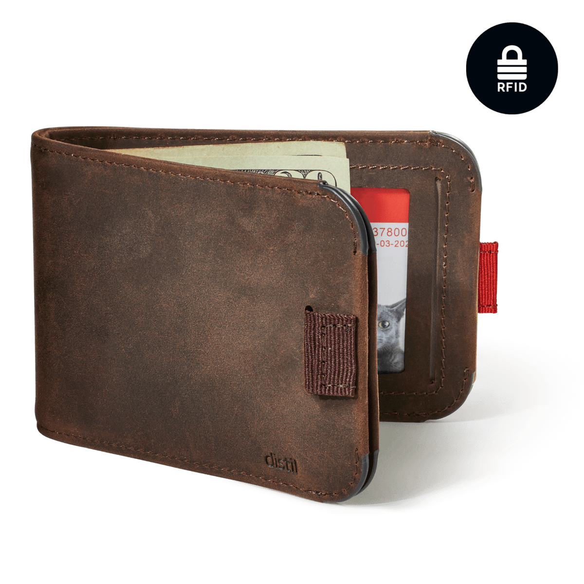 Distil Union Wally Bifold 5.0 with MagLock, ID window and RFID in Moto Brown leather