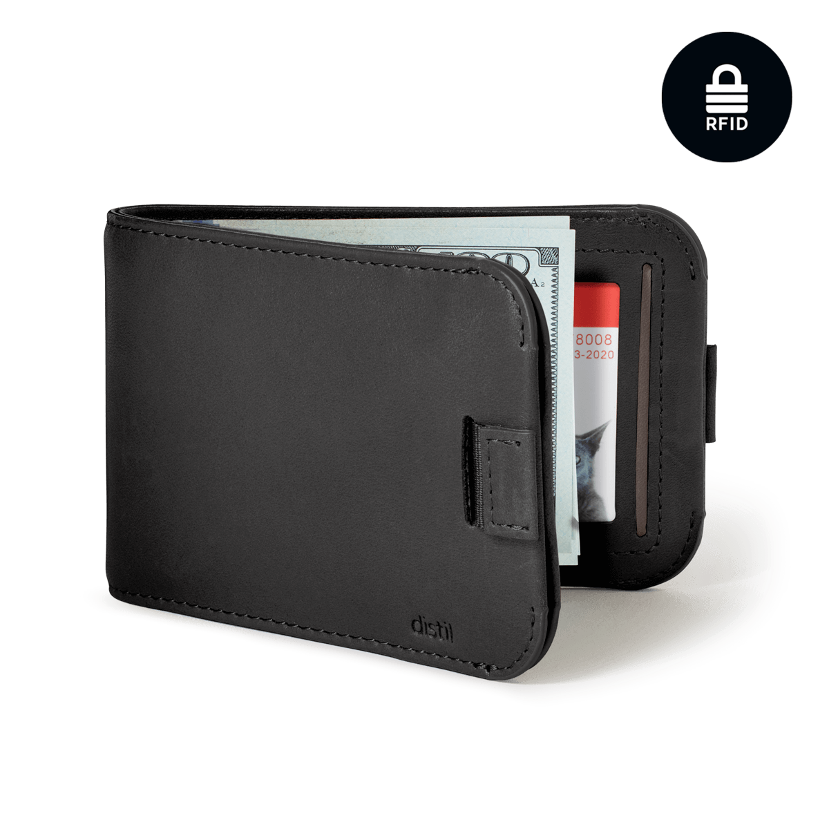 Distil Union Premium Wally Bifold 5.0 with titanium money clip, RFID-shielding and ID window in rich black leather