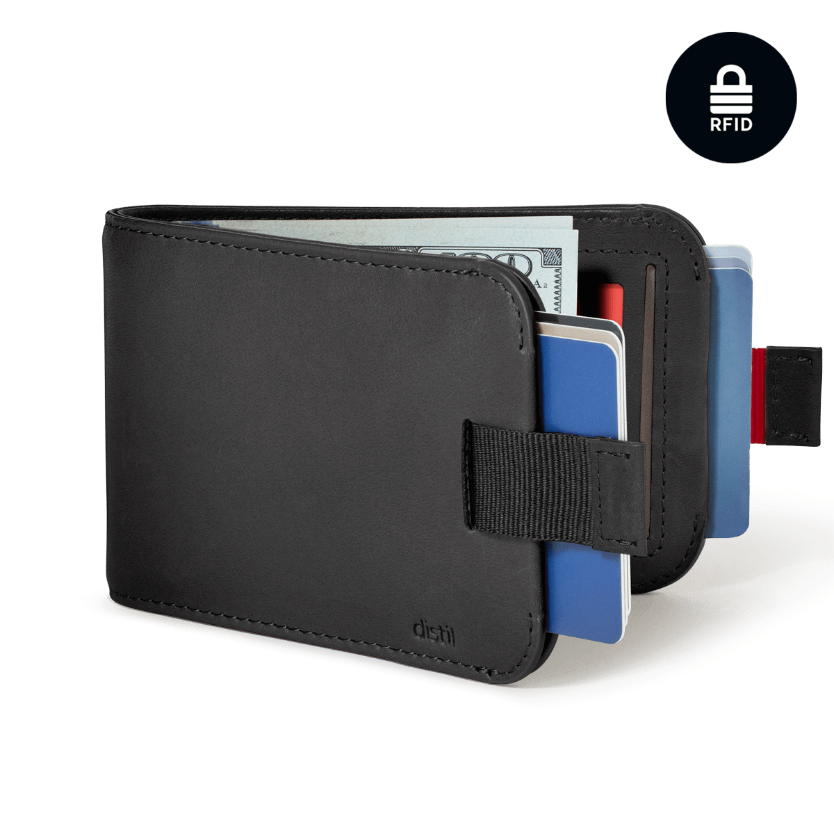 Distil Union Premium Wally Bifold 5.0 with titanium money clip, RFID-shielding and ID window in rich black leather