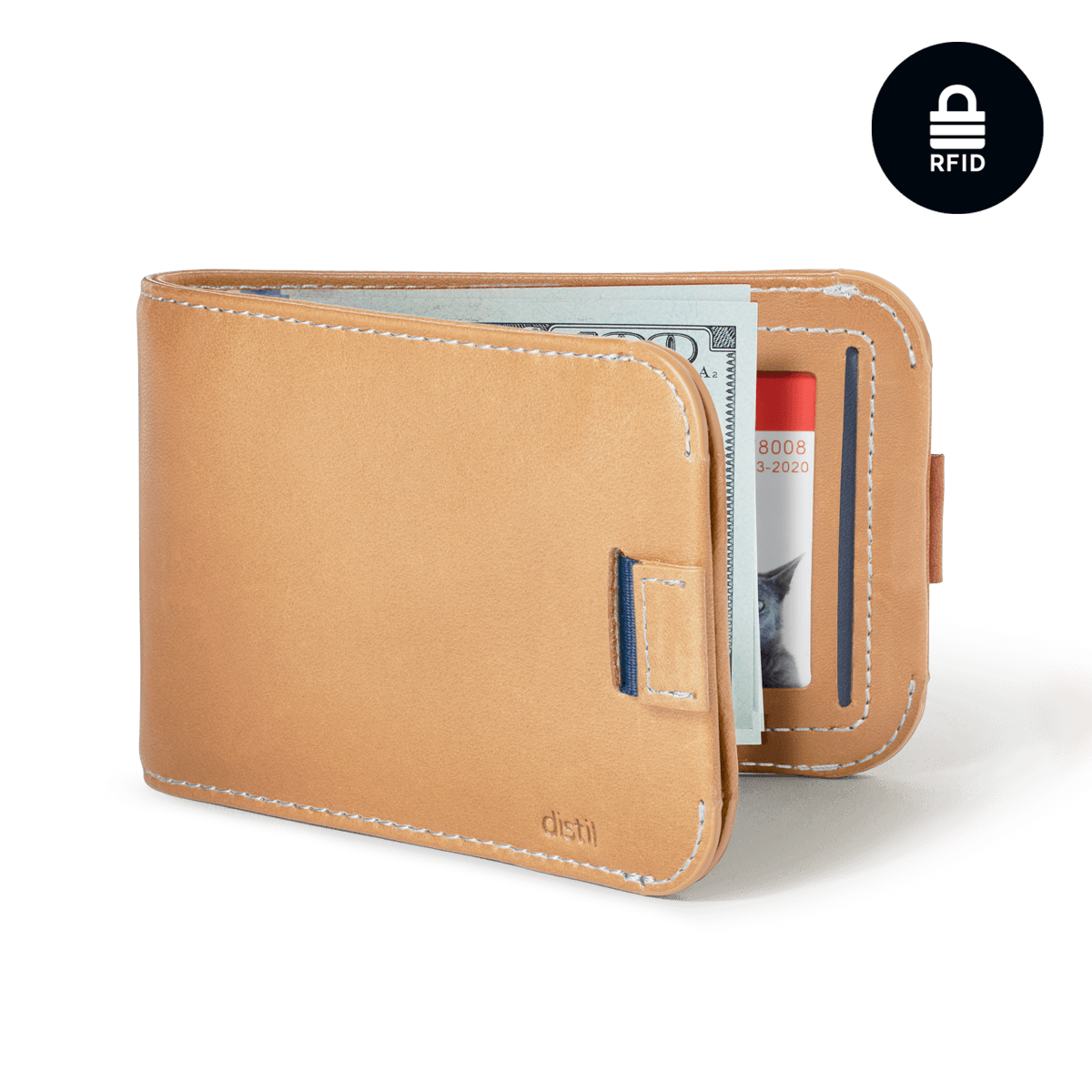 Distil Union Premium Wally Bifold 5.0 with titanium money clip, RFID-shielding and ID window in natural vege-tanned leather