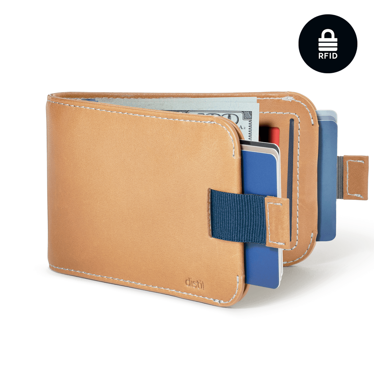 Distil Union Premium Wally Bifold 5.0 with titanium money clip, RFID-shielding and ID window in natural vege-tanned leather