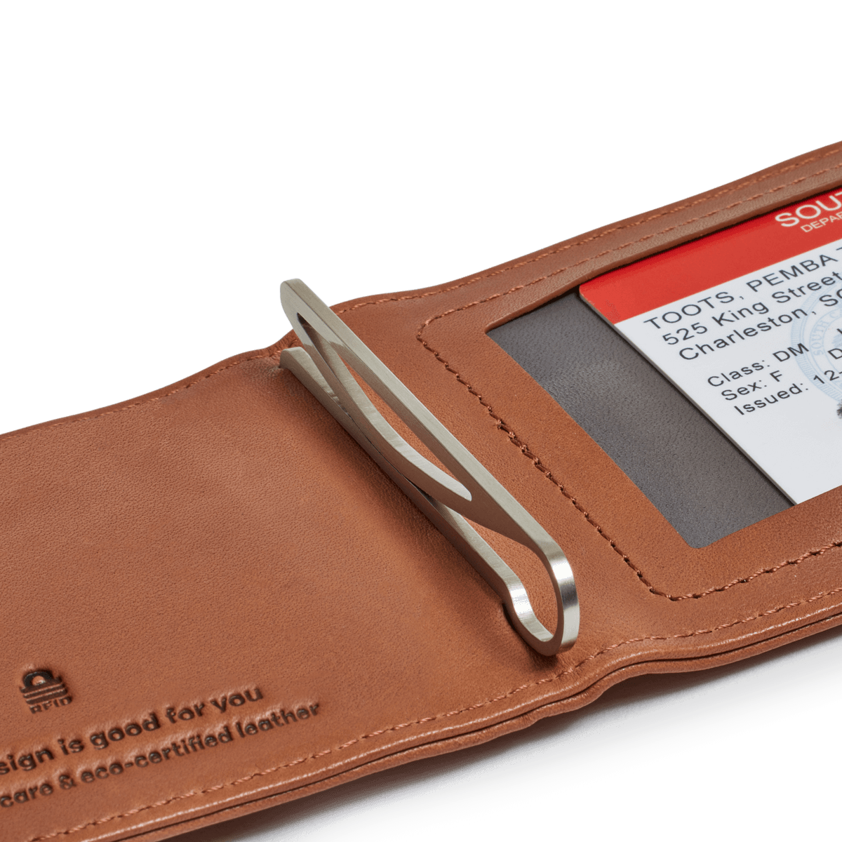 Distil Union Wally Bifold 5.0 in brown leather with stainless-steel money clip and ID window