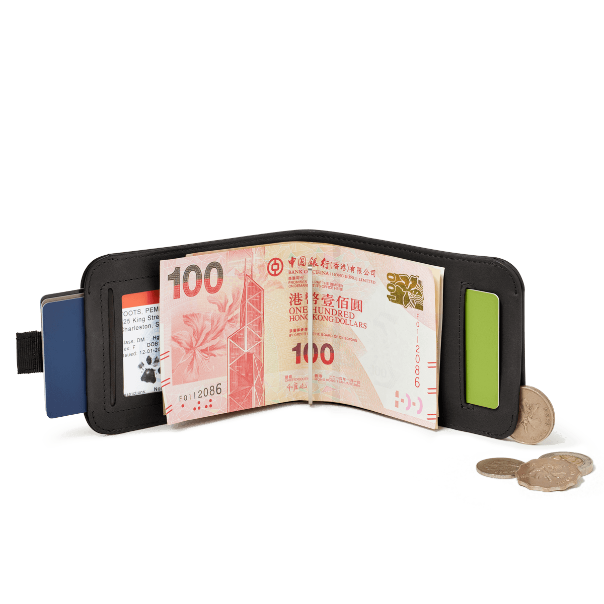 Distil Union Wally CoinFold wallet with Pull-Tab, interior money clip and RFID in Black Leather