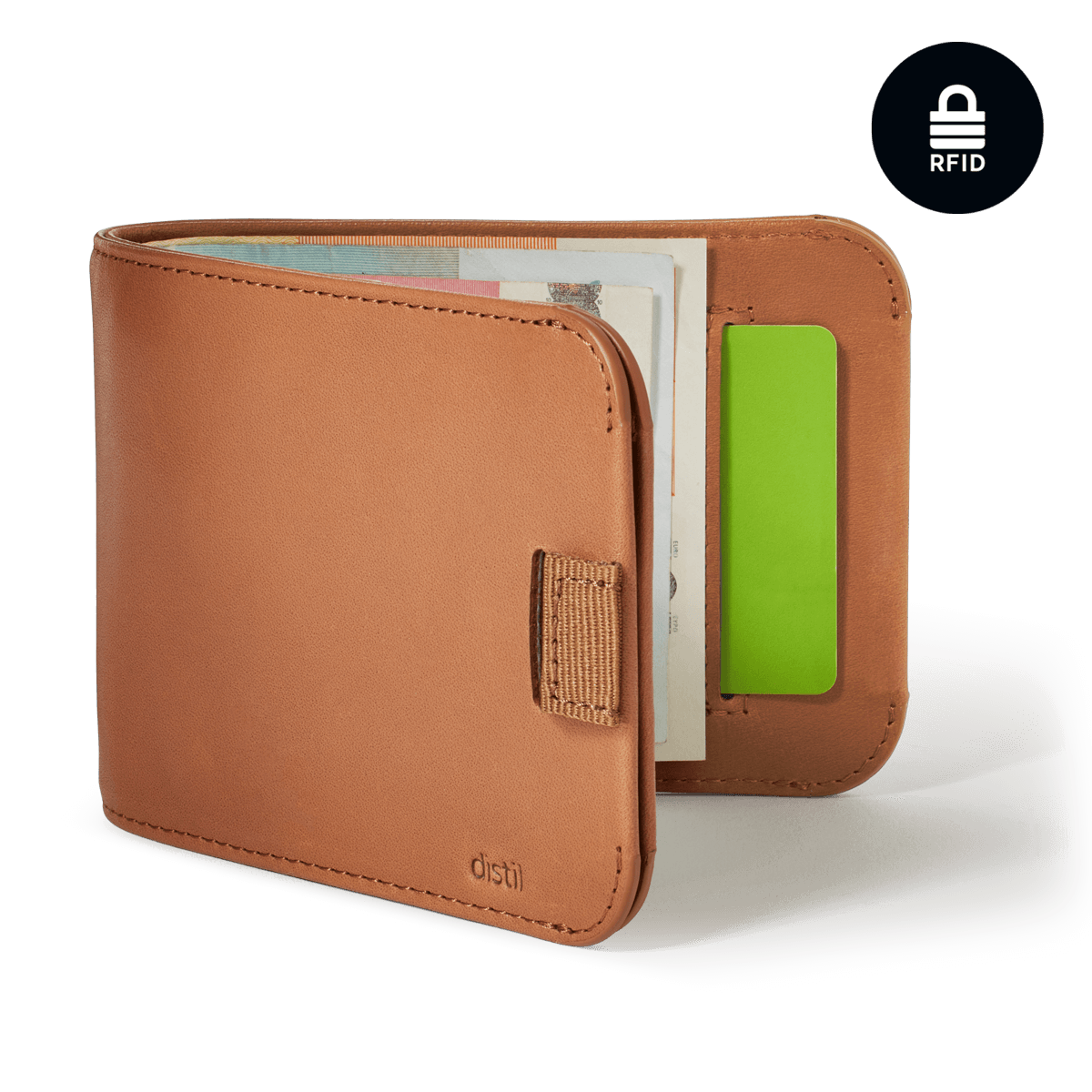 Distil Union Wally CoinFold wallet with Pull-Tab and RFID in Brown Leather