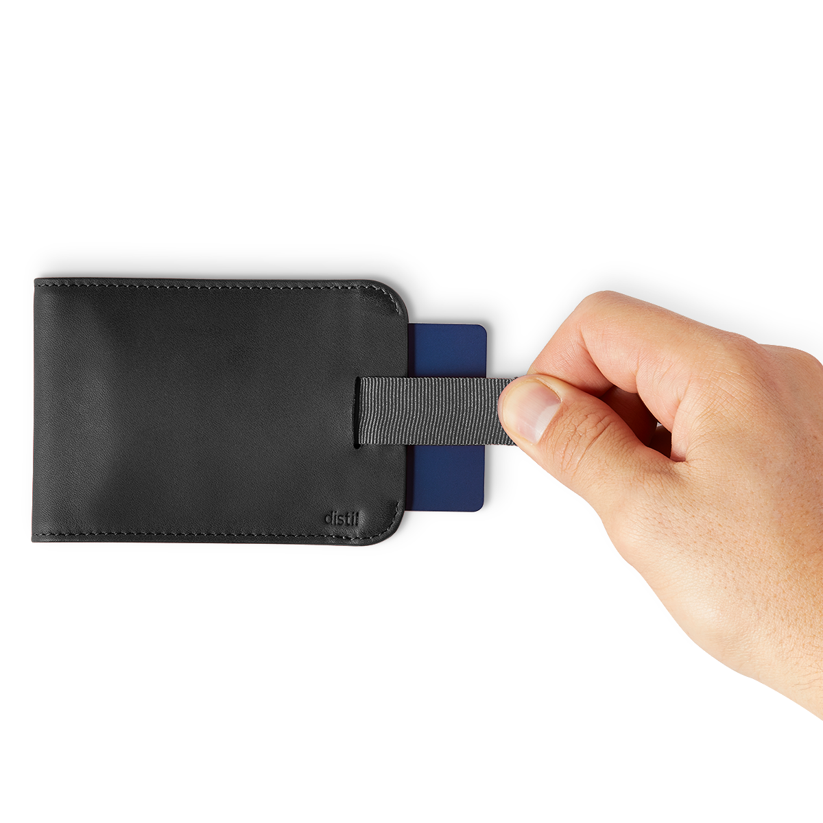 Distil Union Wally Bifold 5.0 with MagLock in black leather with pull-tab