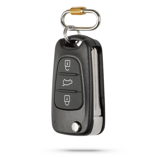 distil fobring attached to car fob on a white backdrop