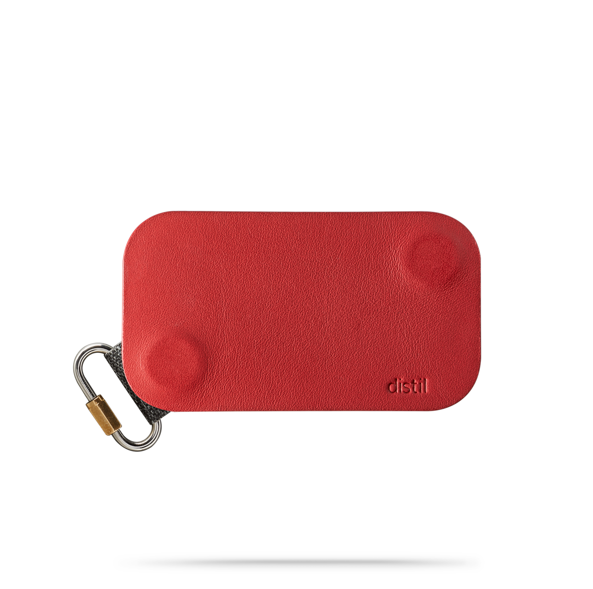 distil red leather keyfolio with attached fobring on a white backdrop