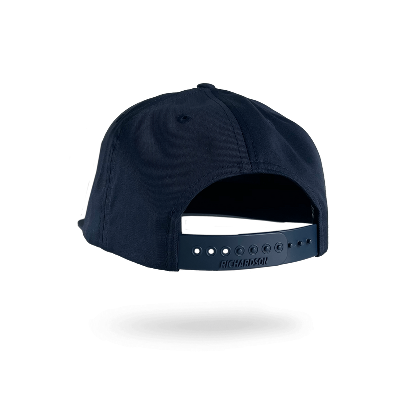 Distil embroidered hat in navy as seen from the back