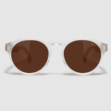 front view of distil cooper sunglasses with matte crystal frames and amber polarized lens