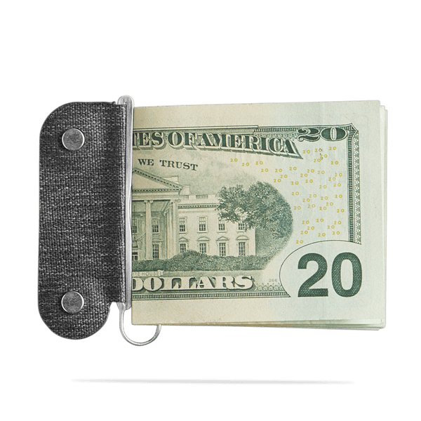 distil moneyclip featured holding a 20 USD bill on a white backdrop