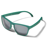 Distil Union Folly MagLock sunglasses in a turquoise wayfarer design and polarized lens on a white backdrop