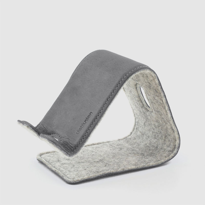 distil stanley stand for phones and tablets made of merino wool and grey leather