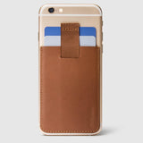 hickory leather wally junior stick-on attached to iphone with a pull-tab withdrawing cards